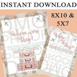 Traveling from Miss to Mrs Bridal Shower Where were They? Game and Sign Instant Digital Download 8x10 and 5x7