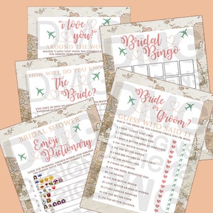 Bridal Shower Game Set, Traveling from Miss to Mrs. Theme, Instant Digital Download, 5 Games with Answer Keys