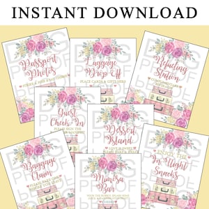 Traveling from Miss to Mrs Floral Bridal Shower Set of 8 Table Decor Signs 8x10 INSTANT DIGITAL DOWNLOAD