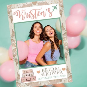 Cornice digitale personalizzata per selfie per addio al nubilato, tema "Viaggio da signorina a signora", download digitale, accessorio per cabina fotografica personalizzato, stampabile