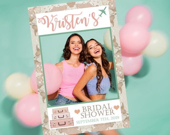 Custom Digital Bridal Shower Selfie Frame, Traveling from Miss to Mrs. Theme, Digital Download, Personalized Photo Booth Prop, Printable