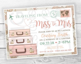 Bridal Shower Invitation, Traveling from Miss to Mrs. Theme, Printable Bridal Invitation, Digital Bridal Shower Invite, Wedding Shower