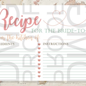 Traveling from Miss to Mrs Bridal Shower Recipe Card Instant Digital Download