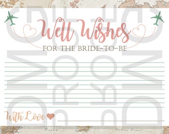 Traveling from Miss to Mrs Bridal Shower Well Wishes Card INSTANT DIGITAL DOWNLOAD