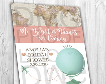 Custom EOS Lip Balm Favor Cards, Traveling from Miss to Mrs. Theme, A World of Thanks for Coming, Digital Download for Bridal Shower Favors