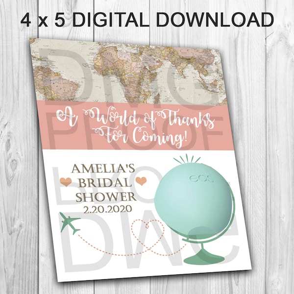 A World of Thanks for Coming Traveling from Miss to Mrs Custom Bridal Shower EOS Lip Balm Party Favor 4" x 5" Card DIGITAL File