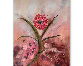 Soft Spoken, Large mixed media painting on gallery wrapped canvas, Abstract art for wall, Home decor, pink and white flower painting