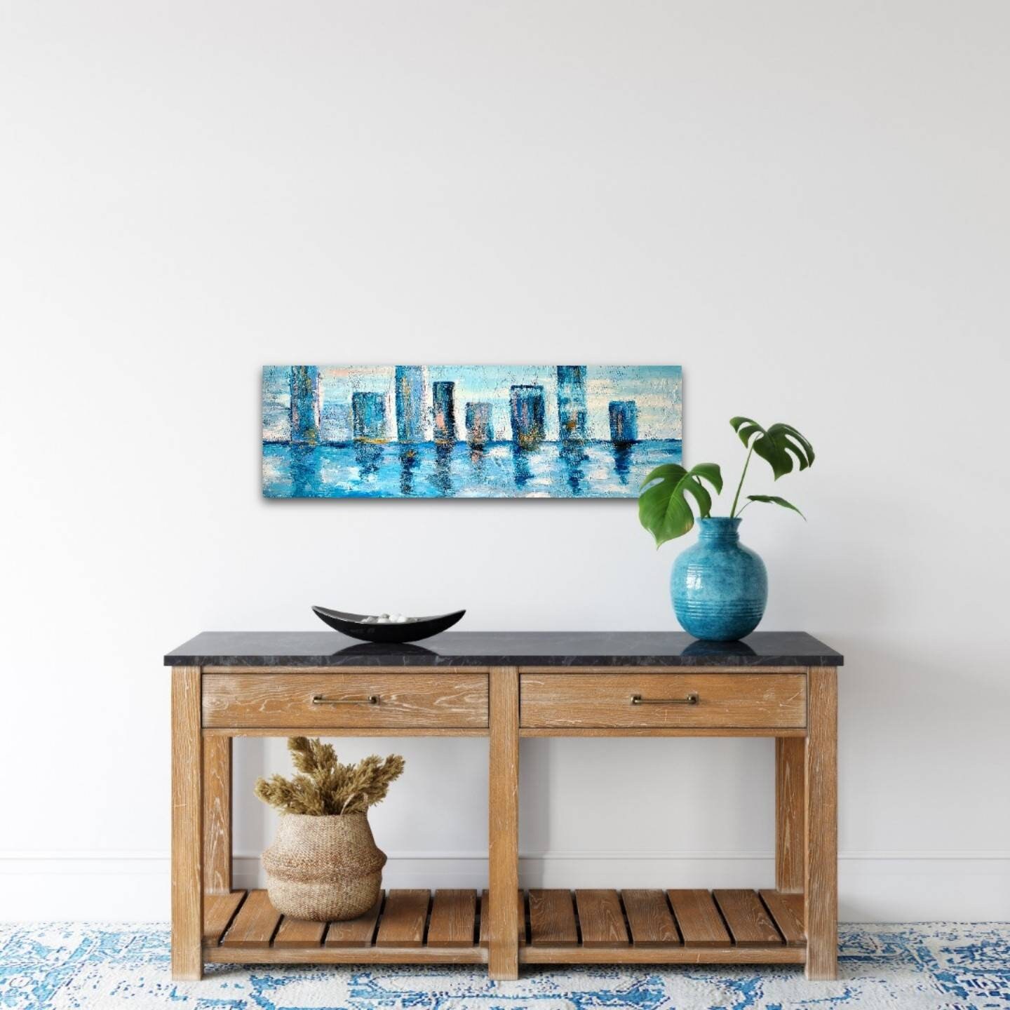 Home decor Large blue painting on canvas Rectangular wall Etsy