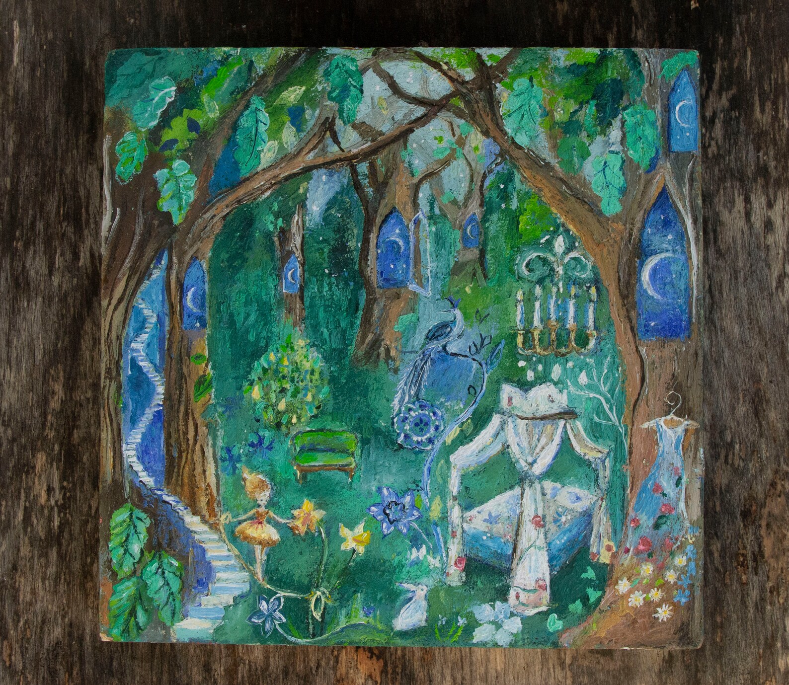 Forest Room Fairy Tale Oil Painting on Wood by Romany Steele - Etsy