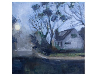 Mist House Oil Painting on Canvas by Romany Steele (8x8x1 inches)