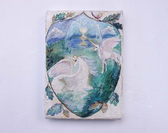 Original Unicorn Painting, Grail Unicorns, Fairytale Art (5x7 inches)