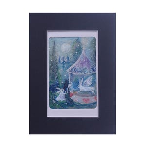 Peinture originale, carte à collectionner d'artiste, peinture fantastique, peinture originale de 3,5 x 2,5 pouces par Romany Steele, clé de lapin