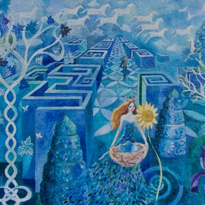 Drie fantasy-kunstafdrukken, Ariadne's Thread 5 x 7, Hiverluna, 5 x 3, The Fairy Child gicléeprint van 3,5 x 3,5 inch op papier door Romany Steele