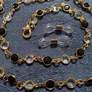 Eye Glass Chain and Face Mask Chain Lanyard black and clear gems