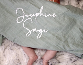 Personalized baby swaddle - embroidered muslin swaddle - personalized baby name swaddle - customizable font, blanket, and thread