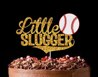 Baseball Birthday Cake Topper - Little Slugger Party Decorations - 1st Birthday Smash Cake Ideas - Glitter Cake Topper -Baseball Party Decor