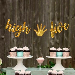 High Five Banner-High Five Birthday Decorations-Fifth Birthday Party-High Five Party Ideas-High Five Glitter Banner-High Five Party Favors