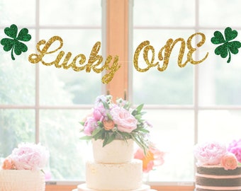 Lucky One Banner, St. Patrick's Day Birthday Party, Irish Theme Birthday Party, Shamrock Glitter Banner, First Birthday Party, 1st Birthday