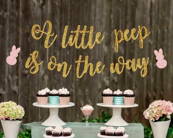 Little Peep Baby Shower, Easter Theme Baby Shower, Peep Gender Reveal, Baby Shower Decorations, Glitter Banner,Peeps Bunny Decor,Party Ideas