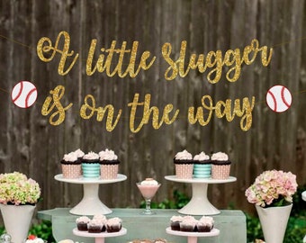 Little Slugger Baby Shower Banner,Baseball Theme Gender Reveal,Baby Sprinkle Decorations,Little Slugger Party Sign,Shower Ideas, Decor