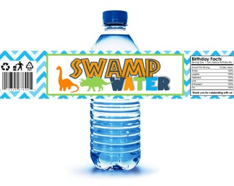 INSTANT DOWNLOAD Dinosaur Birthday Party Water Bottle Label - Swamp Water - Printable JPEG - Dinosaur Birthday Party Ideas
