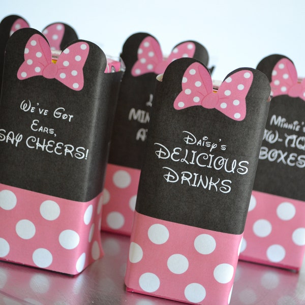 INSTANT DOWNLOAD Minnie Mouse Juice Box Labels- Printable Mouse Juice Box Covers - School Classroom Treats - Minnie Mouse Party - Mouse Ears