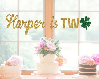 St. Patrick's Day Second Birthday Party, Irish Theme Birthday Party, Shamrock Glitter Banner, 2nd Birthday, Two Lucky Party, Party Ideas