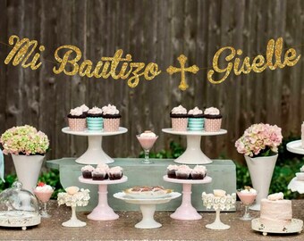 Custom Mi Bautizo Banner-Baptism Decorations-Baptism Banner-Christening Celebration Banner-Bautismo-Recuerdos Para Bautizo-Baptism Ideas