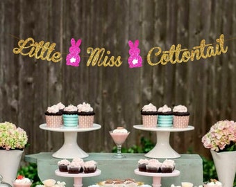 Little Miss Conttontail Banner - Bunny Birthday Party Decor - Easter Theme Birthday Decorations - Some Bunny Sign-First Birthday Party Ideas