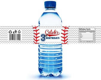 CUSTOMIZED - Baseball Party Water Bottle Labels - Printable - Baseball Bithday Party Decor