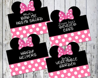 INSTANT DOWNLOAD - Food Labels Classic Girl Mouse Clubhouse Birthday Party - Printable File - Table Tent Food Cards - Buffet Cards - Minnie