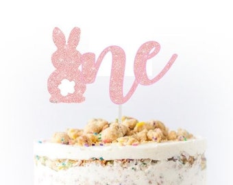 Bunny One Cake Topper - Some Bunny Birthday Party Decorations - Easter Theme First Birthday Decor -1st Birthday Smash Cake Topper-Photo Prop