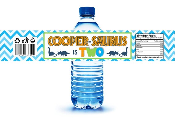customized dinosaur birthday party water bottle label