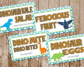 INSTANT DOWNLOAD - Dinosaur Birthday Party Food Labels - Printable Food Tent Cards - Folded Food Cards - Buffet Cards - Dinosaur Party Ideas