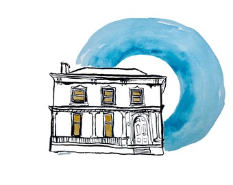 Custom House Portrait, Pen and Ink Watercolor, Blue Moon Art (8x10 inch)