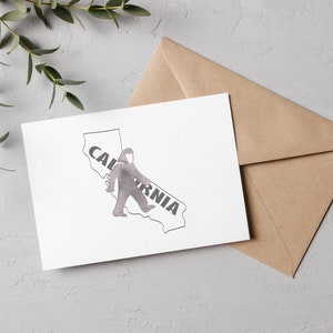 Carte de voeux Sasquatch Yeti California, fait main, unique, anniversaire, Bigfoot, impertinent, cadeau, aquarelle, Cali, Californie du Sud