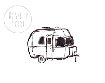 Camper Line Drawing Art Print, Minimalist Home Decor (PDF & JPG)