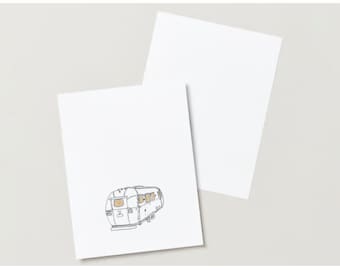 Camper Sunset Line Art Greeting Card, Travel Adventure (PDF, JPG)