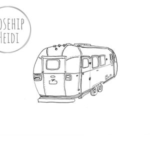 Camper Illustration, Art Print, Drawing, Trailer, Camping, RV, Draw, Pen, Ink, Vacation, Digital, Vintage, Vacation, Summer, Travel, Love