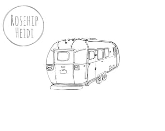 Airstream Illustration, Art Print, Drawing, Trailer, Camping, RV, Draw, Pen, Ink, Vacation, Digital, Vintage, Vacation, Summer, Travel, Love