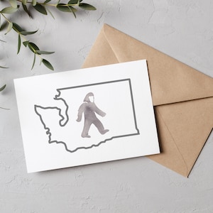 Cartão de felicitações Sasquatch Yeti Washington State, Feito à mão, Único, Aniversário, Pacífico Noroeste, Pé Grande, Atrevido, Presente, Aquarela, Aventura