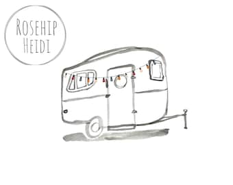Vintage Camper Trailer Line Art Print, Travel Adventure (Digital Download)