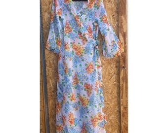 VTG Sears Peignoir Robe Sz 38 Large Sheer Floral Negligee Gown Colorful Rainbow