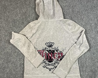 Vintage Juicy Couture Velour Track Zip Up J Zipper Hoodie Small Gray Jacket USA