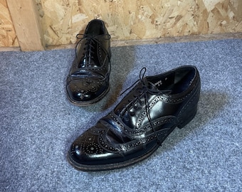 VTG 80s Oxford Dress Shoes Womens Sz 8 Black Florsheim Harvard Wingtip Brogue