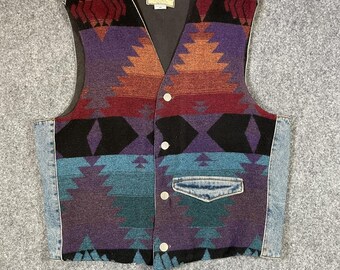 Vintage Aztec Denim Weste Herren Medium New River Made in den USA Artsy Biker