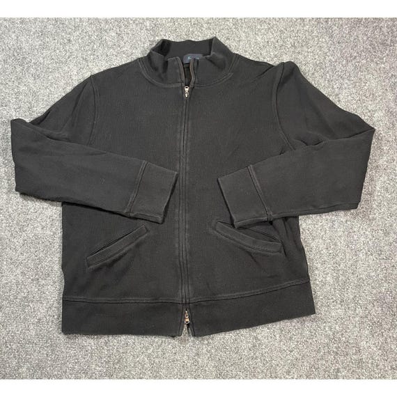 Façonnable, VTG Faconnable Zip Sweatshirt Womens Large Black Cotton Ribbed Mock Neck Jacket