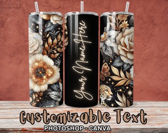Más de 50 impresiones de guepardo - Personalizable - Agregue su propio nombre - Diseño de vaso de sublimación 9.25x8.125 - Envoltura de vaso delgado - Plantilla PSD de Canva