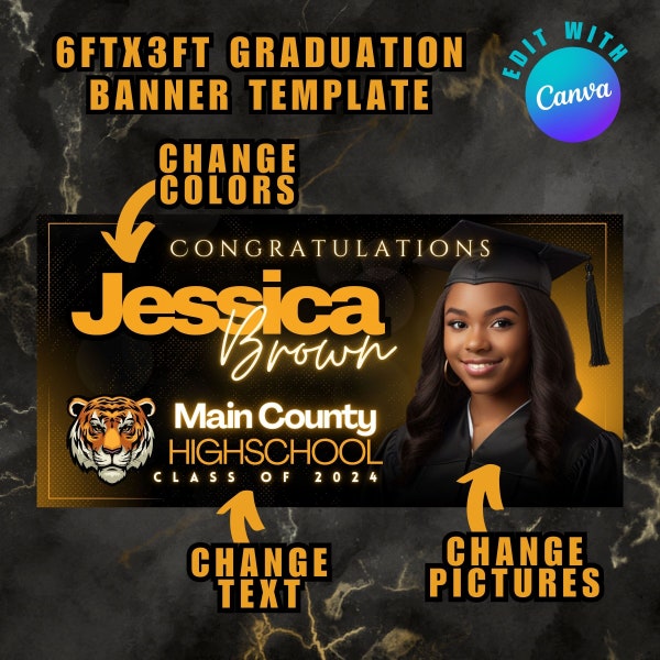 8 Graduation Banner Design Canva Template Bundle, Class of 2024 Banner Design Template 6FTx3FT