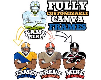 6 Custom Football Canva Frame | Editable Sports Template for Game Day | Personalized Football Player Graphic | DIY Team Spirit Design